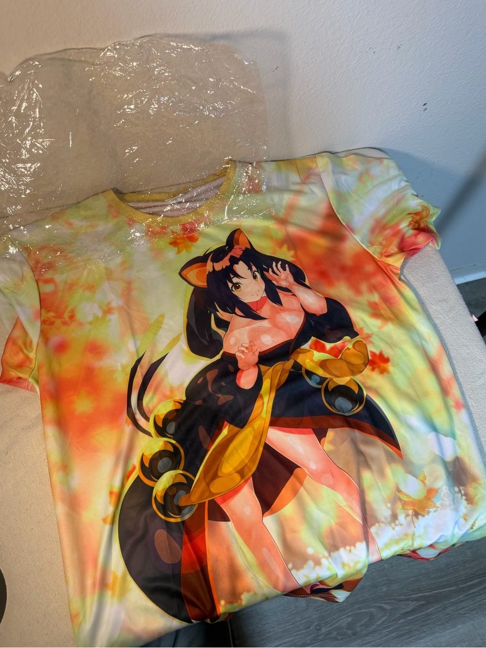 Men's Short Sleeve Anime Graphic Tee in Yellow & Orange Tie-Dye